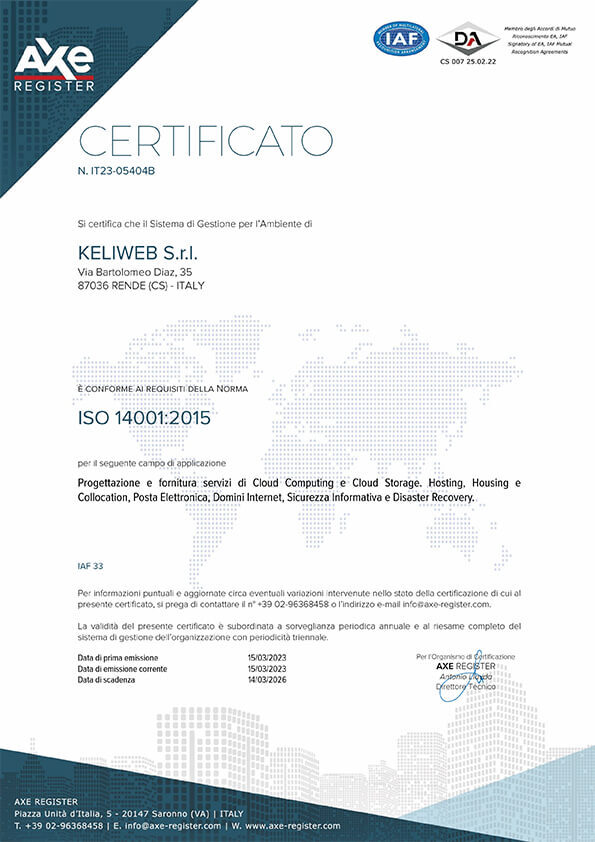 Certificato ISO 14001:2015